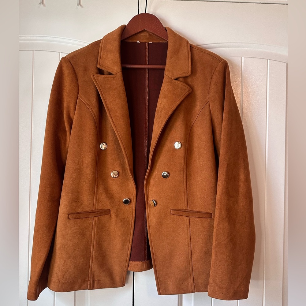 Open Faux Suede Caramel Blazer